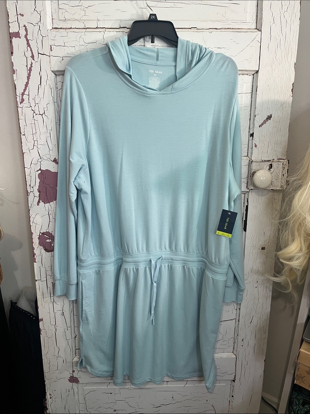 NEW With Tag tek gear light blue hooded tunic Dress  with drawstring Sz 2X